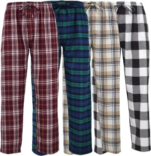 Andrew Scott Men's 4 Pack Cotton Flannel Pajama Sleep Pant | Drawstring Lounge Pants