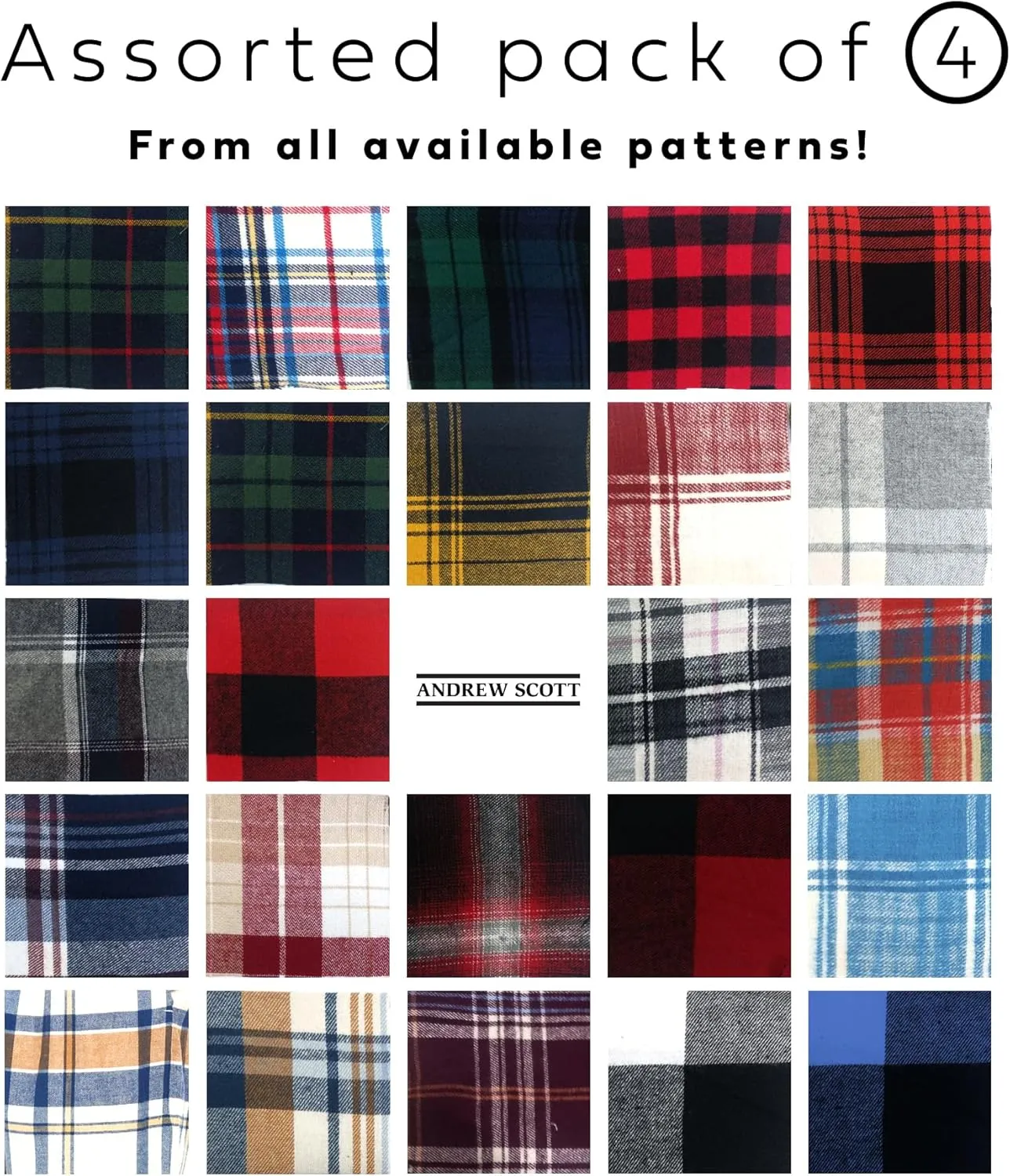 Andrew Scott Men's 4 Pack Cotton Flannel Pajama Sleep Pant | Drawstring Lounge Pants