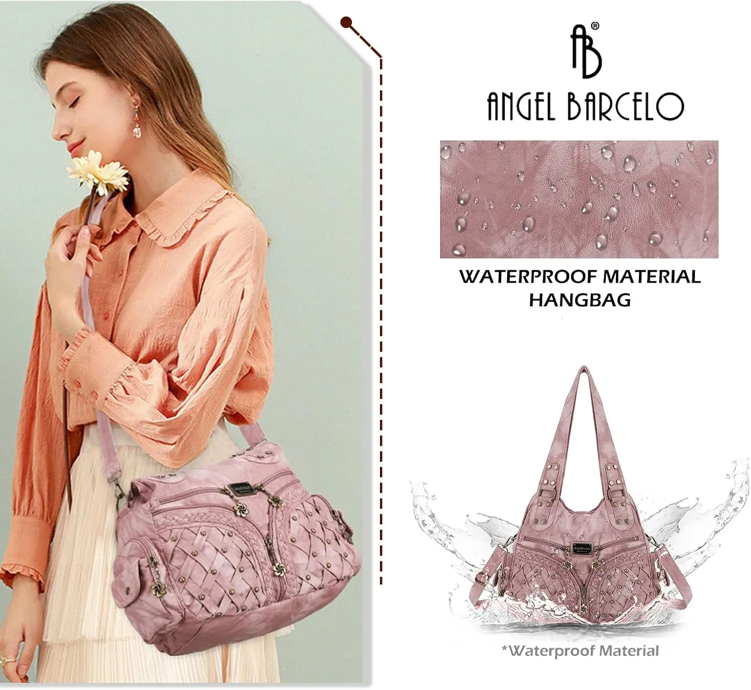 Angel Barcelo Purses and Handbags Women Tote Shoulder Top Handle Satchel Hobo Bags Fashion Washed PU Leather Purse