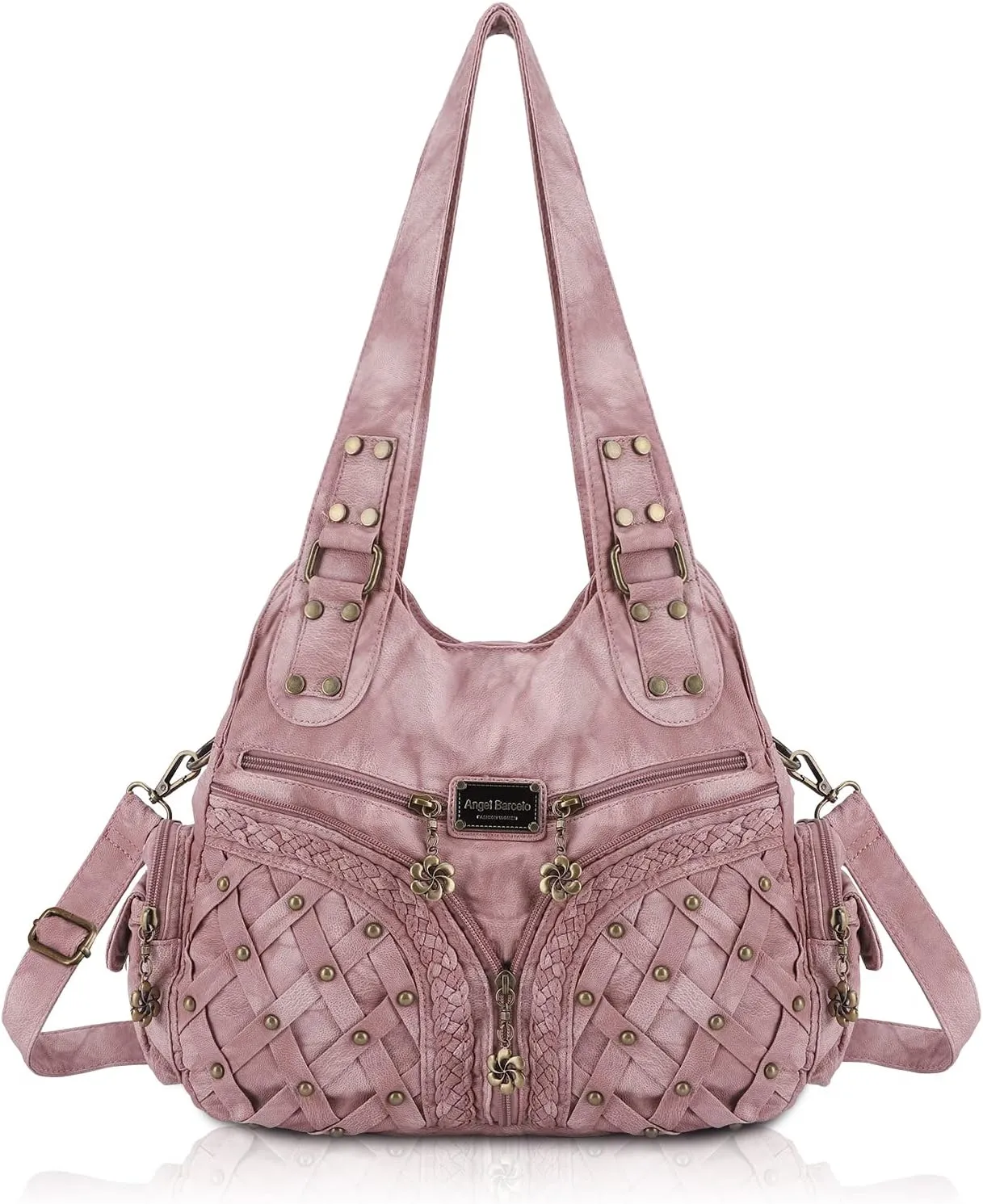 Angel Barcelo Purses and Handbags Women Tote Shoulder Top Handle Satchel Hobo Bags Fashion Washed PU Leather Purse