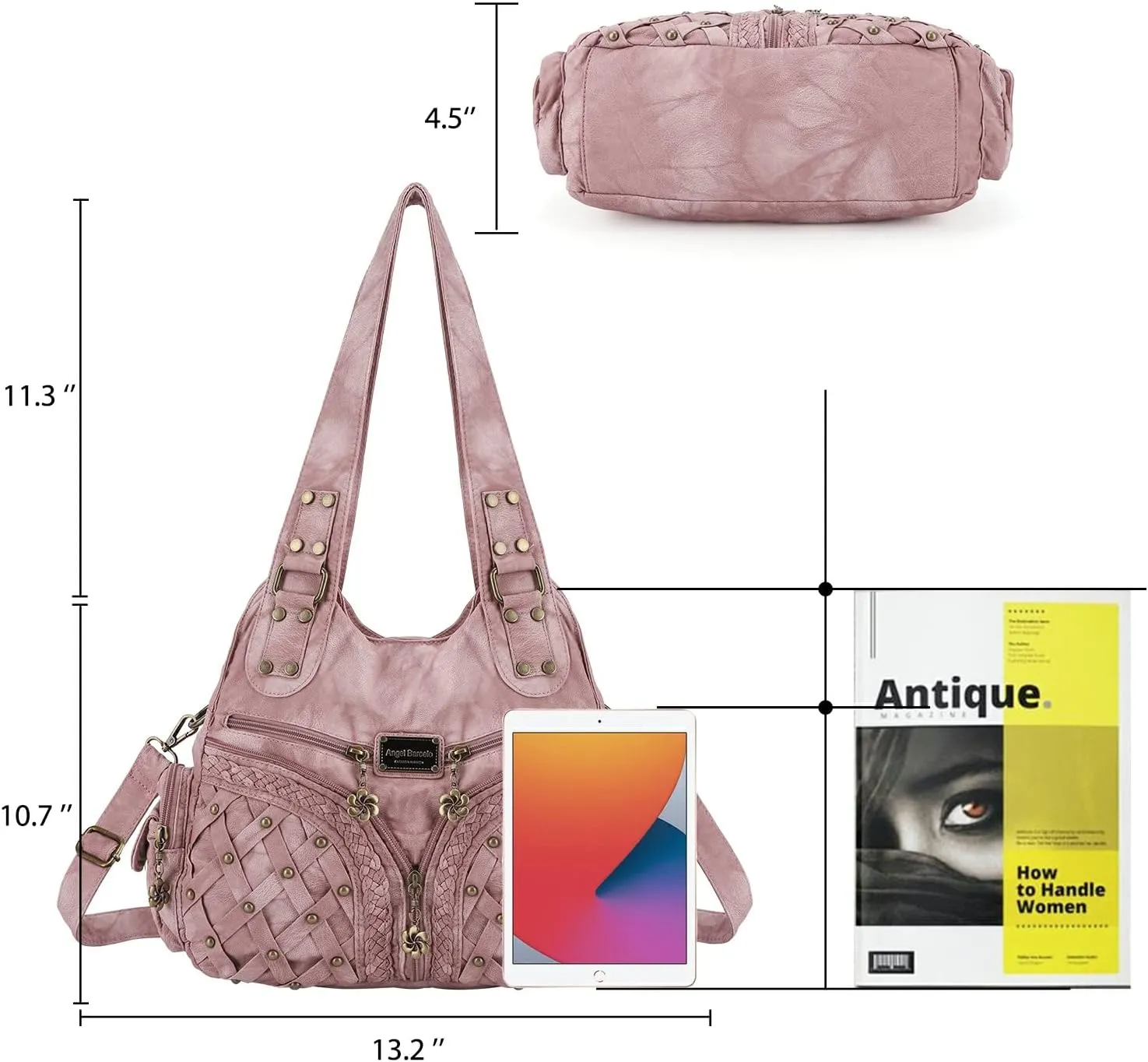 Angel Barcelo Purses and Handbags Women Tote Shoulder Top Handle Satchel Hobo Bags Fashion Washed PU Leather Purse