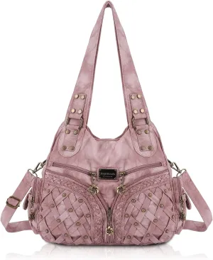 Angel Barcelo Purses and Handbags Women Tote Shoulder Top Handle Satchel Hobo Bags Fashion Washed PU Leather Purse