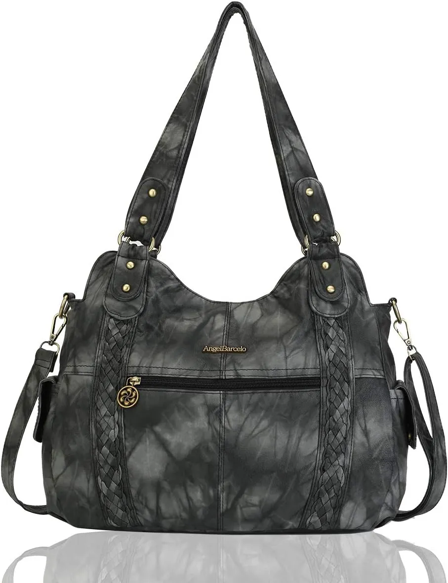 Angel Barcelo Roomy Fashion Hobo Womens Handbags Ladies Purse Satchel Shoulder Bags Tote Washed Leather Bag
