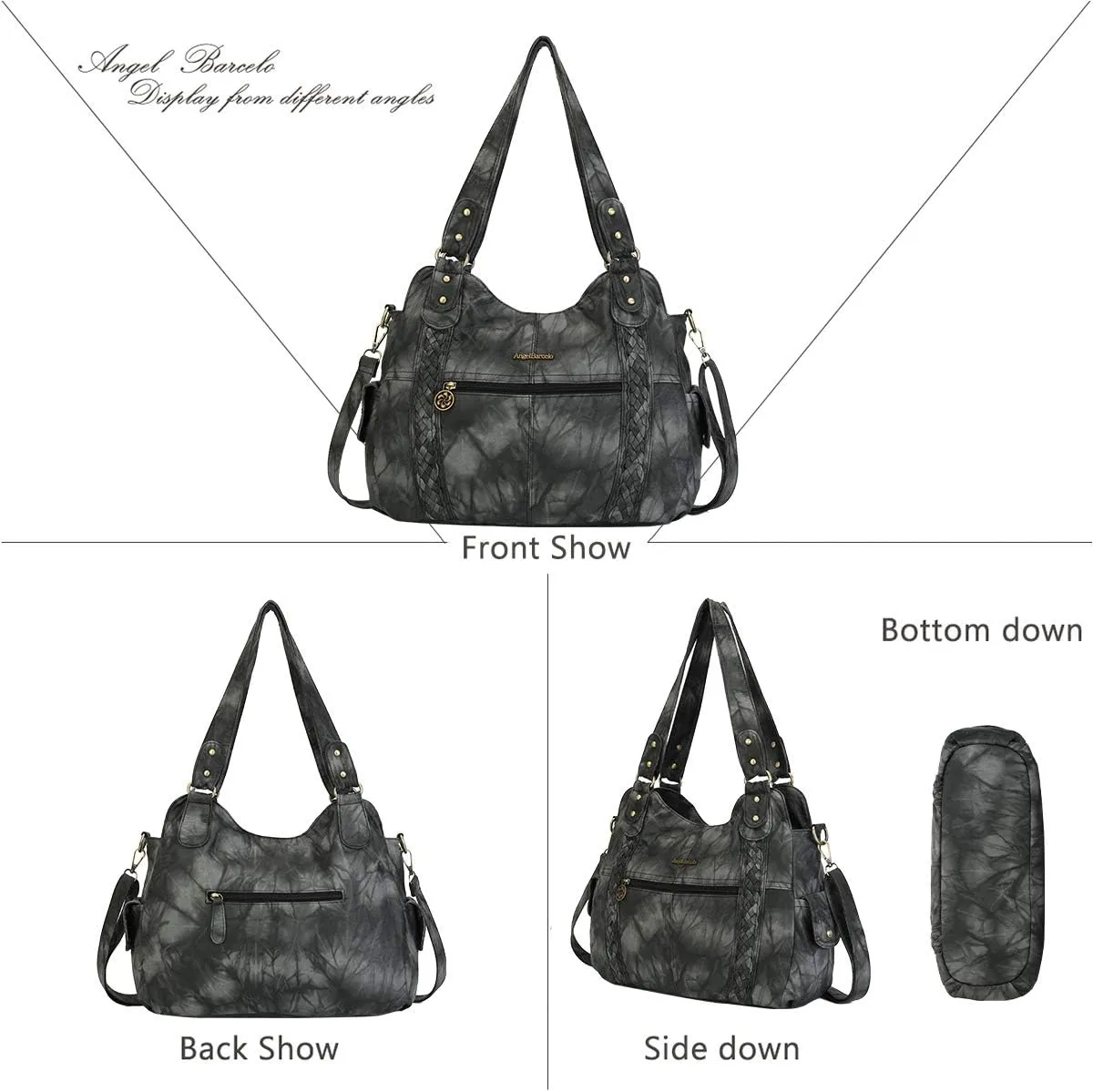 Angel Barcelo Roomy Fashion Hobo Womens Handbags Ladies Purse Satchel Shoulder Bags Tote Washed Leather Bag