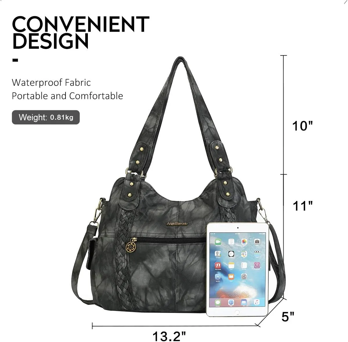 Angel Barcelo Roomy Fashion Hobo Womens Handbags Ladies Purse Satchel Shoulder Bags Tote Washed Leather Bag