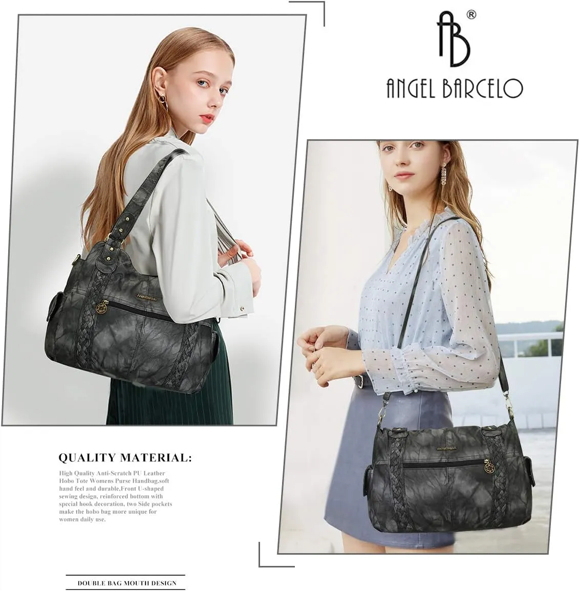 Angel Barcelo Roomy Fashion Hobo Womens Handbags Ladies Purse Satchel Shoulder Bags Tote Washed Leather Bag