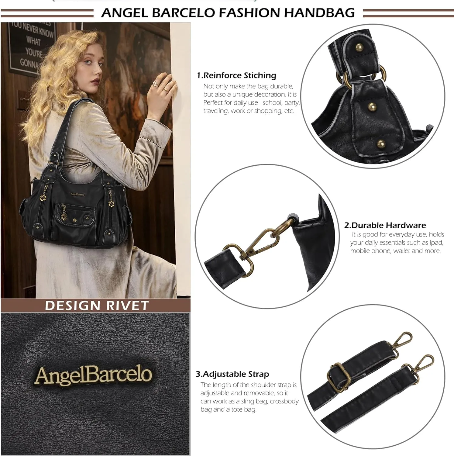 Angel Barcelo Womens Purses and Handbags PU Leather Shoulder Bag Fashion Hobo Bags for Girls