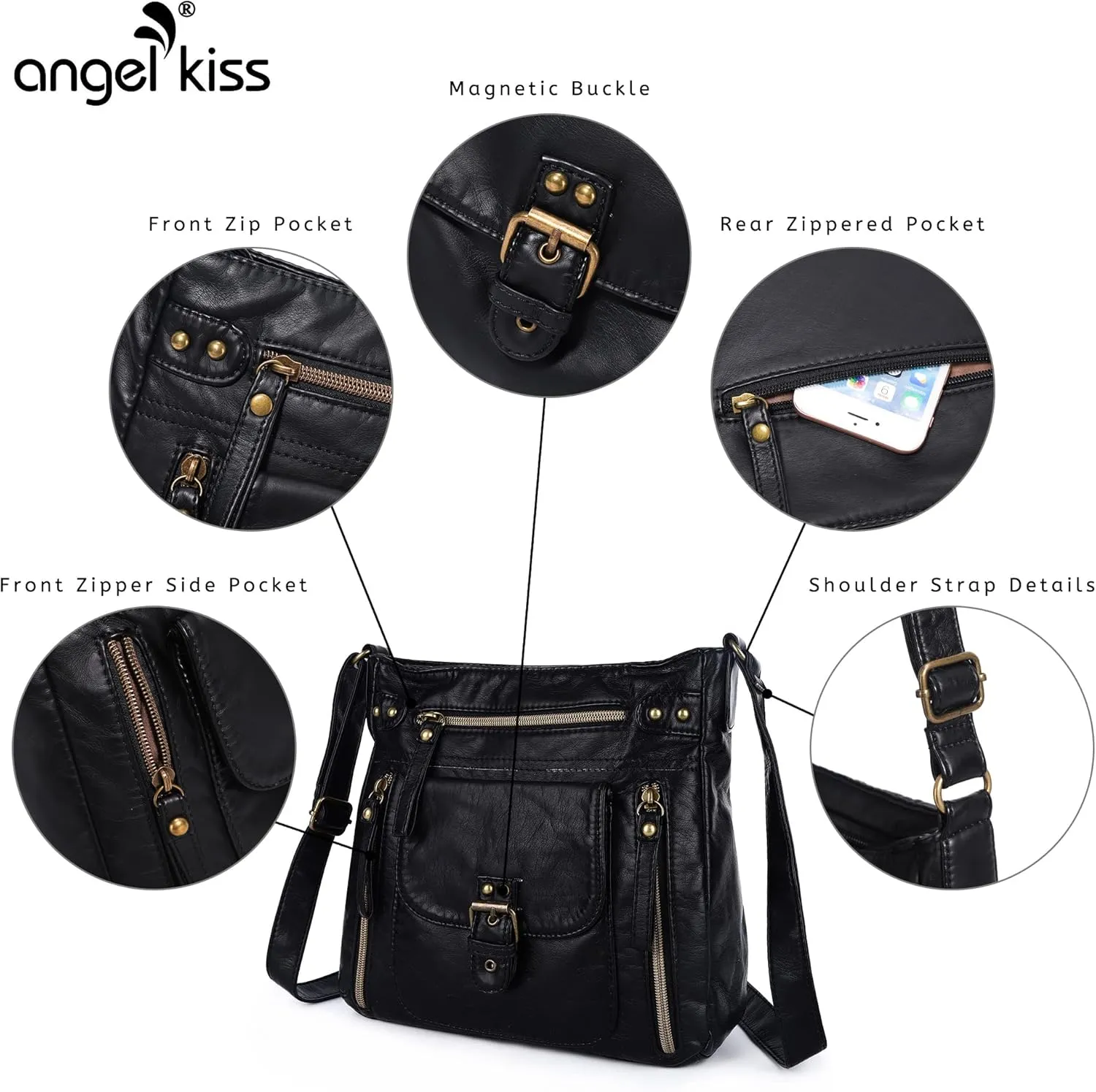 Angel Kiss Crossbody Bags Shoulder Bags and Handbags for Women Multi Pocket Daily Soft Hobo Purses Medium Size