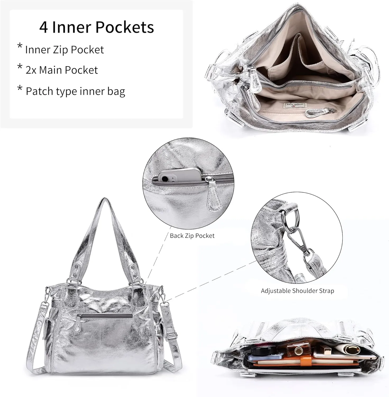 Angel Kiss Handbags for Womens Top-Handle Hobo Purse Roomy Casual Shoulder Bags PU Tote Satchel Purse for Women