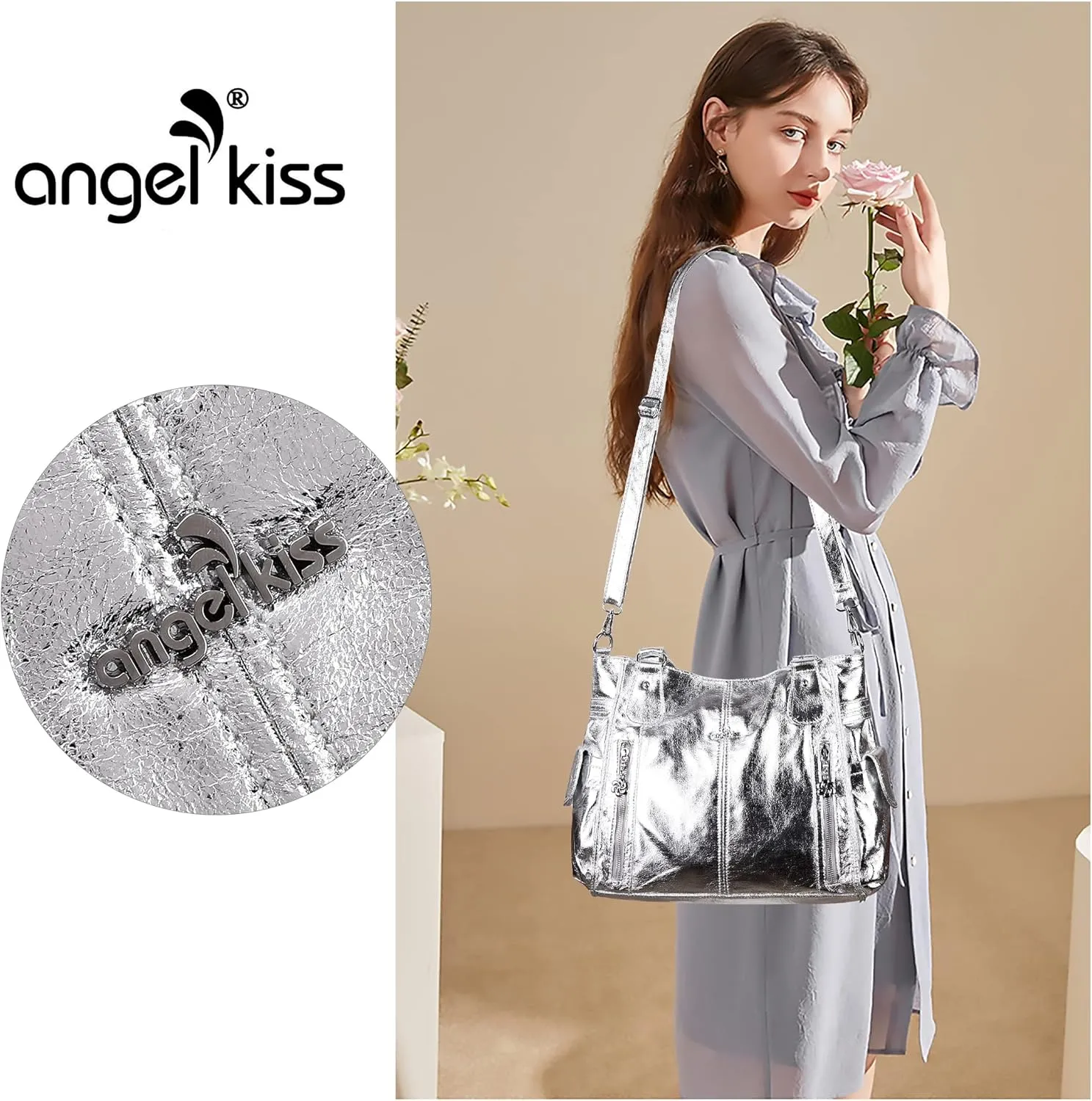 Angel Kiss Handbags for Womens Top-Handle Hobo Purse Roomy Casual Shoulder Bags PU Tote Satchel Purse for Women