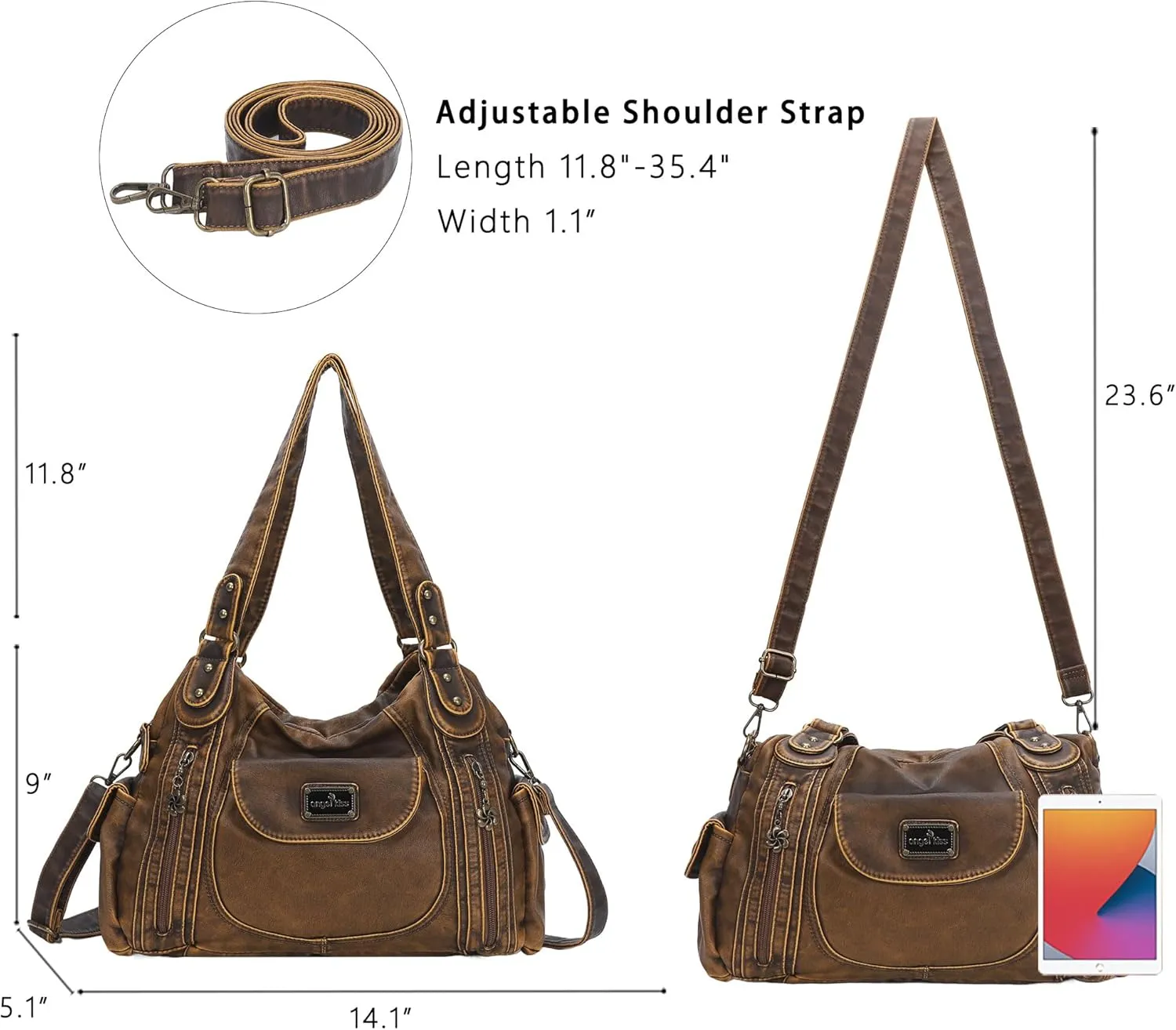 Angel Kiss Purses for Women, Large Shoulder Bag Hobo Tote Purse Mutipocket Faux Leather Satchel Hobo Purse