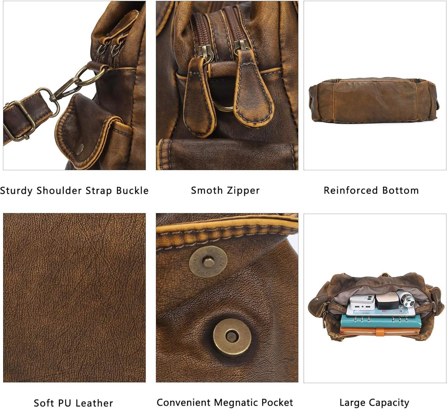 Angel Kiss Purses for Women, Large Shoulder Bag Hobo Tote Purse Mutipocket Faux Leather Satchel Hobo Purse