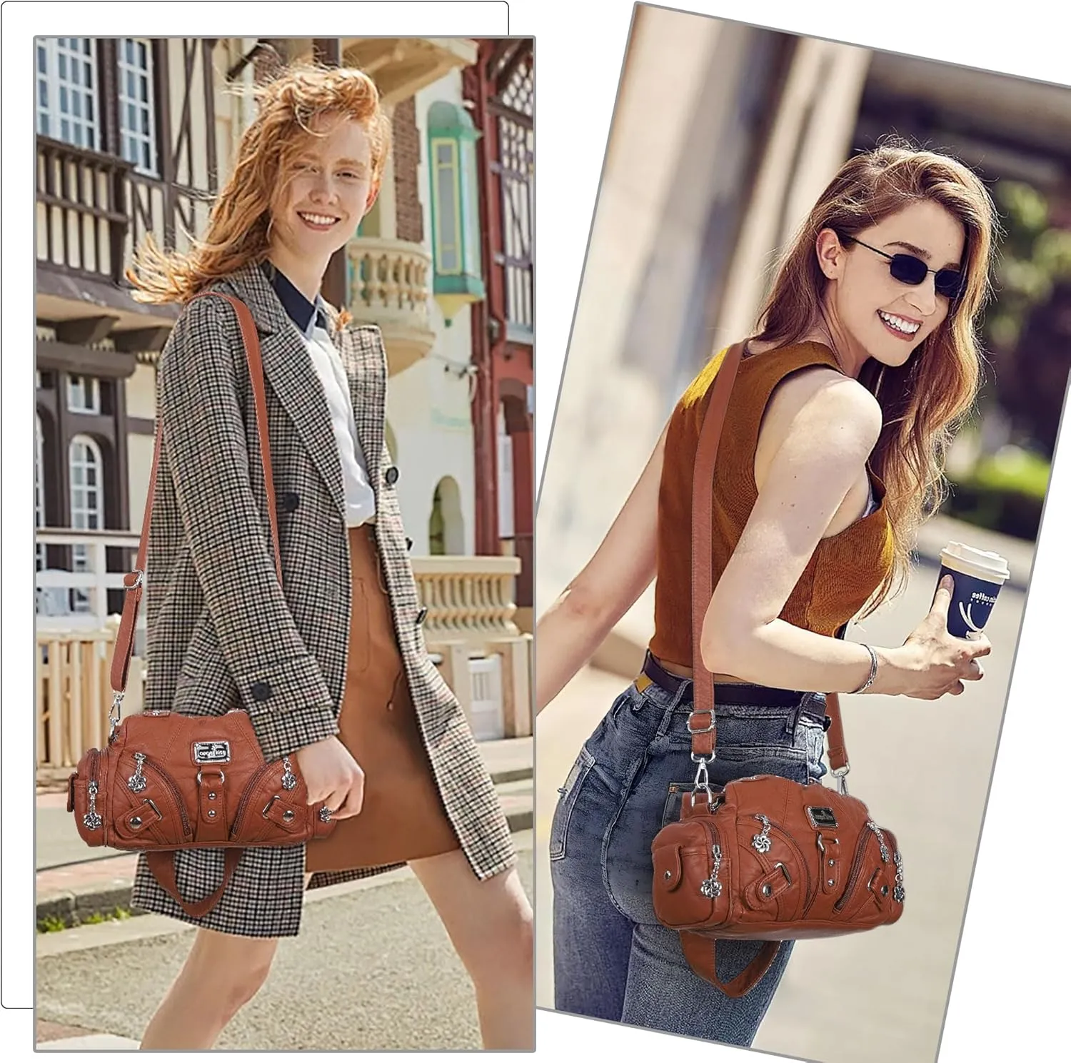 Angel Kiss Purses for Women Small Hobo Shoulder Bags Vagen Leather Multi-Pocket Tote Bag with Zipper