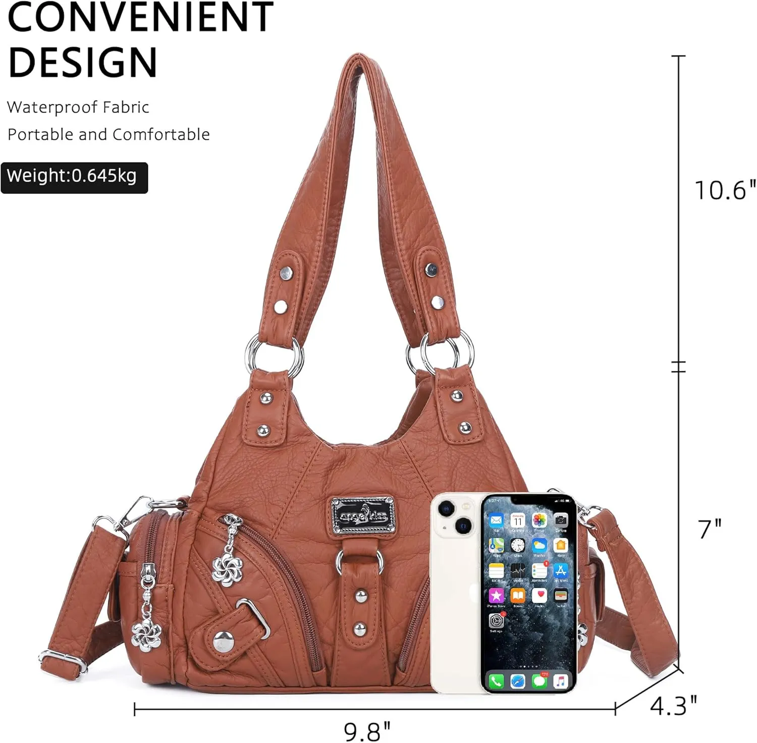 Angel Kiss Purses for Women Small Hobo Shoulder Bags Vagen Leather Multi-Pocket Tote Bag with Zipper