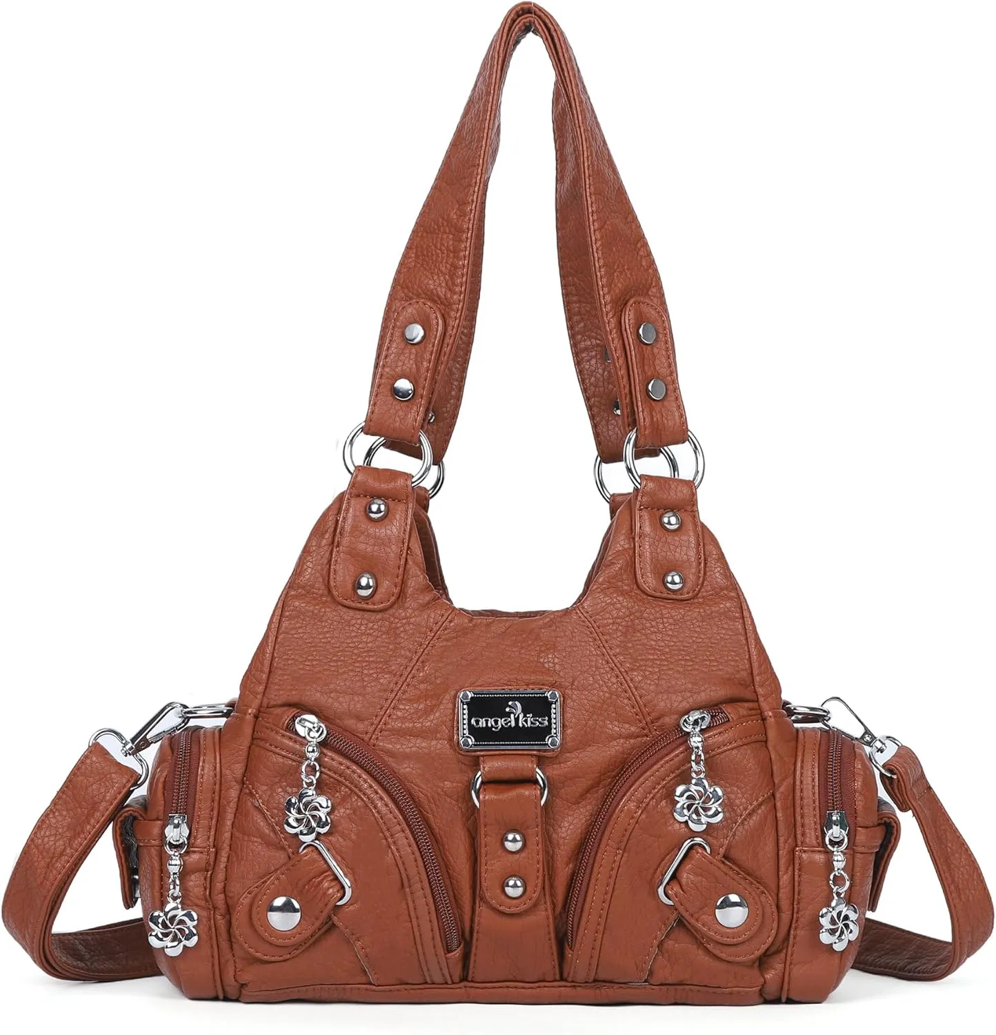 Angel Kiss Purses for Women Small Hobo Shoulder Bags Vagen Leather Multi-Pocket Tote Bag with Zipper
