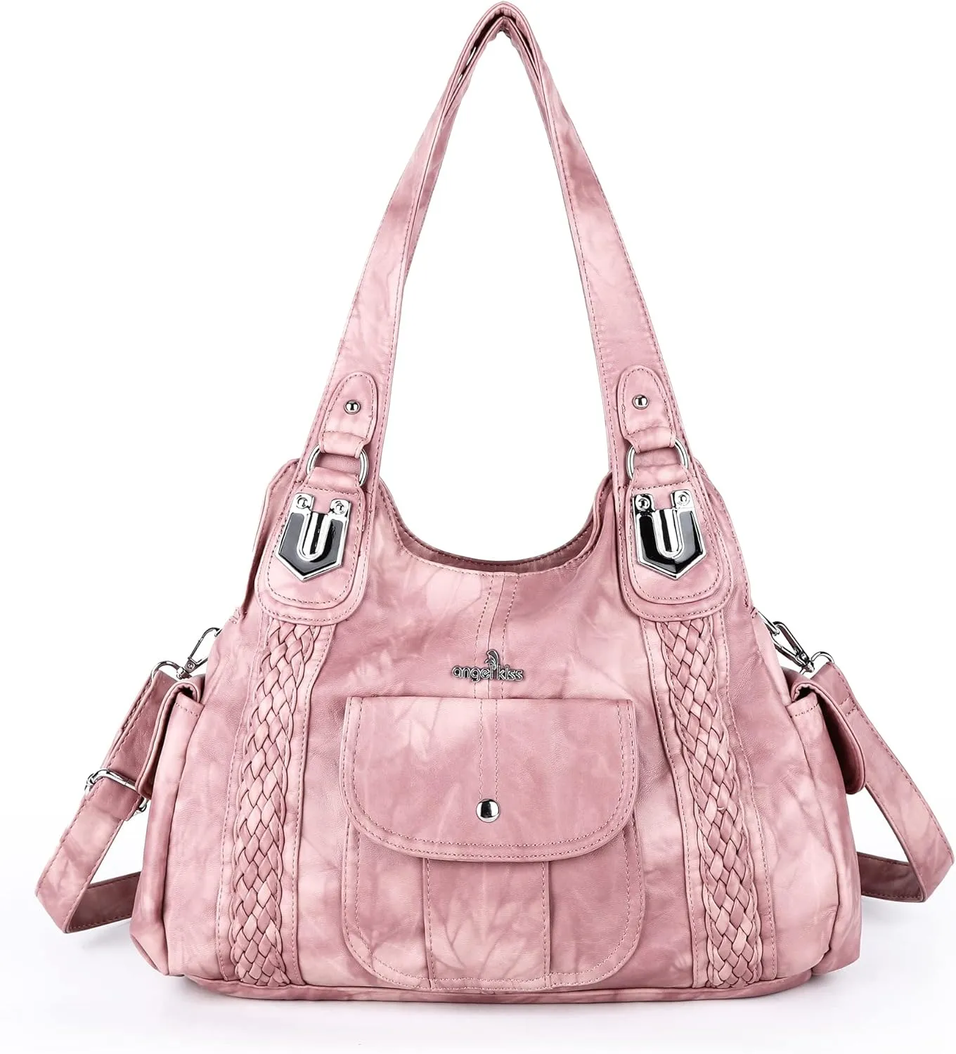 Angelkiss Purses and Handbags for Women Washed Vegan Leather Crossbody Hobo Satchel Shoulder Tote Purse