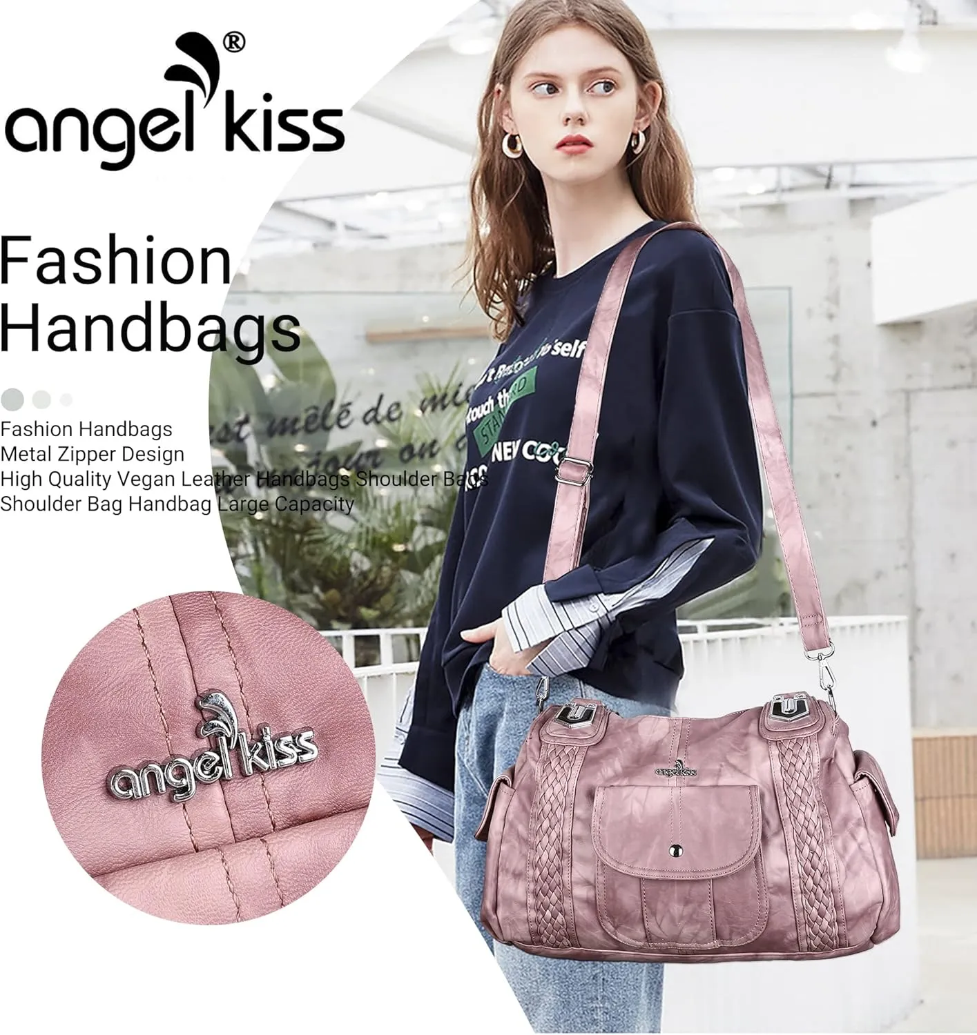 Angelkiss Purses and Handbags for Women Washed Vegan Leather Crossbody Hobo Satchel Shoulder Tote Purse