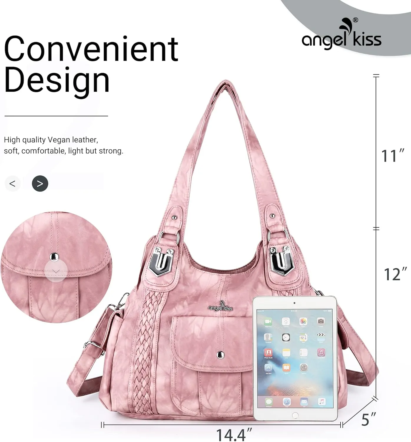 Angelkiss Purses and Handbags for Women Washed Vegan Leather Crossbody Hobo Satchel Shoulder Tote Purse