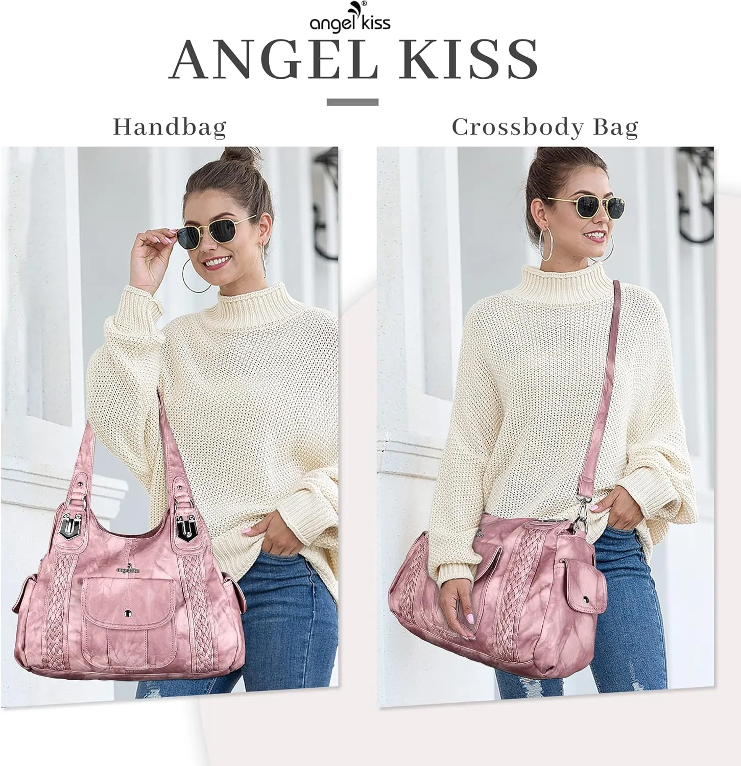 Angelkiss Purses and Handbags for Women Washed Vegan Leather Crossbody Hobo Satchel Shoulder Tote Purse