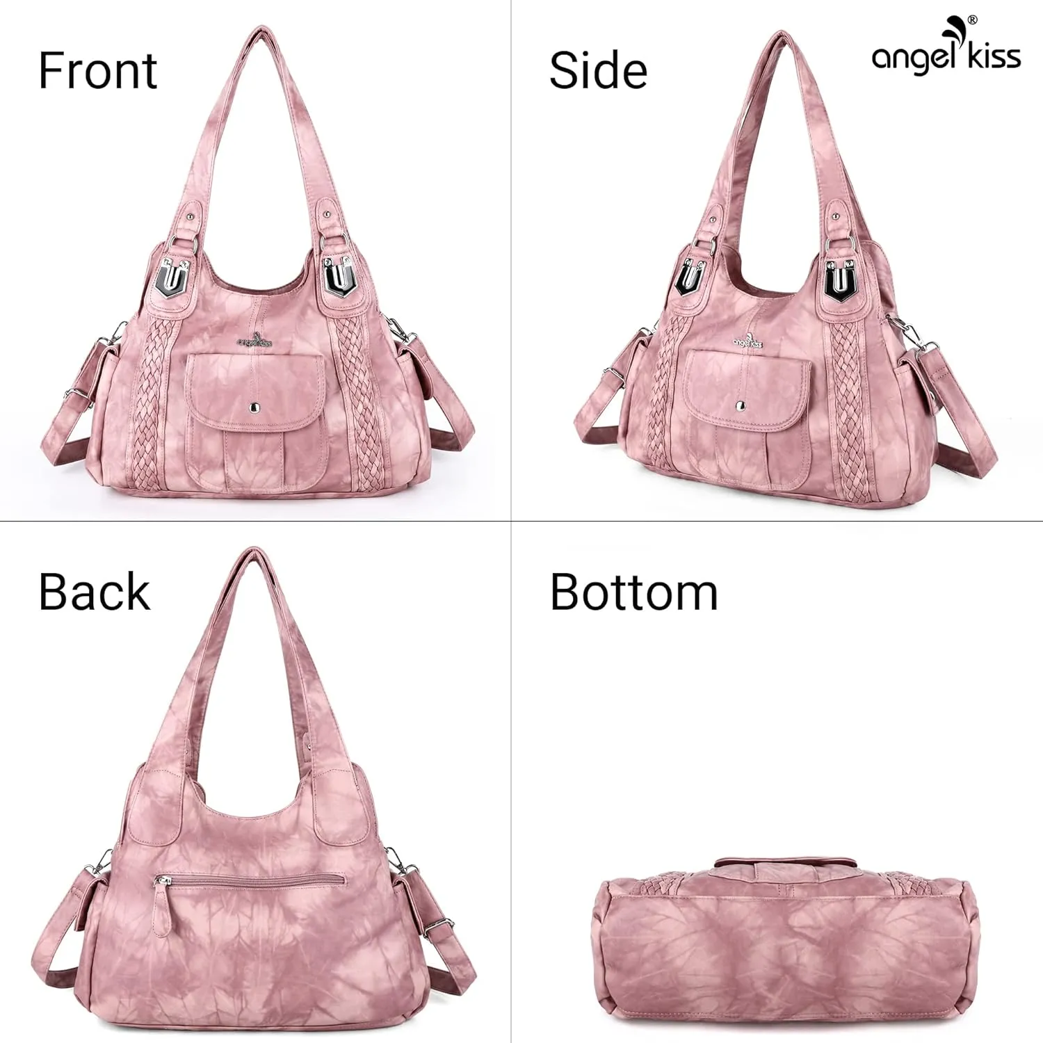 Angelkiss Purses and Handbags for Women Washed Vegan Leather Crossbody Hobo Satchel Shoulder Tote Purse