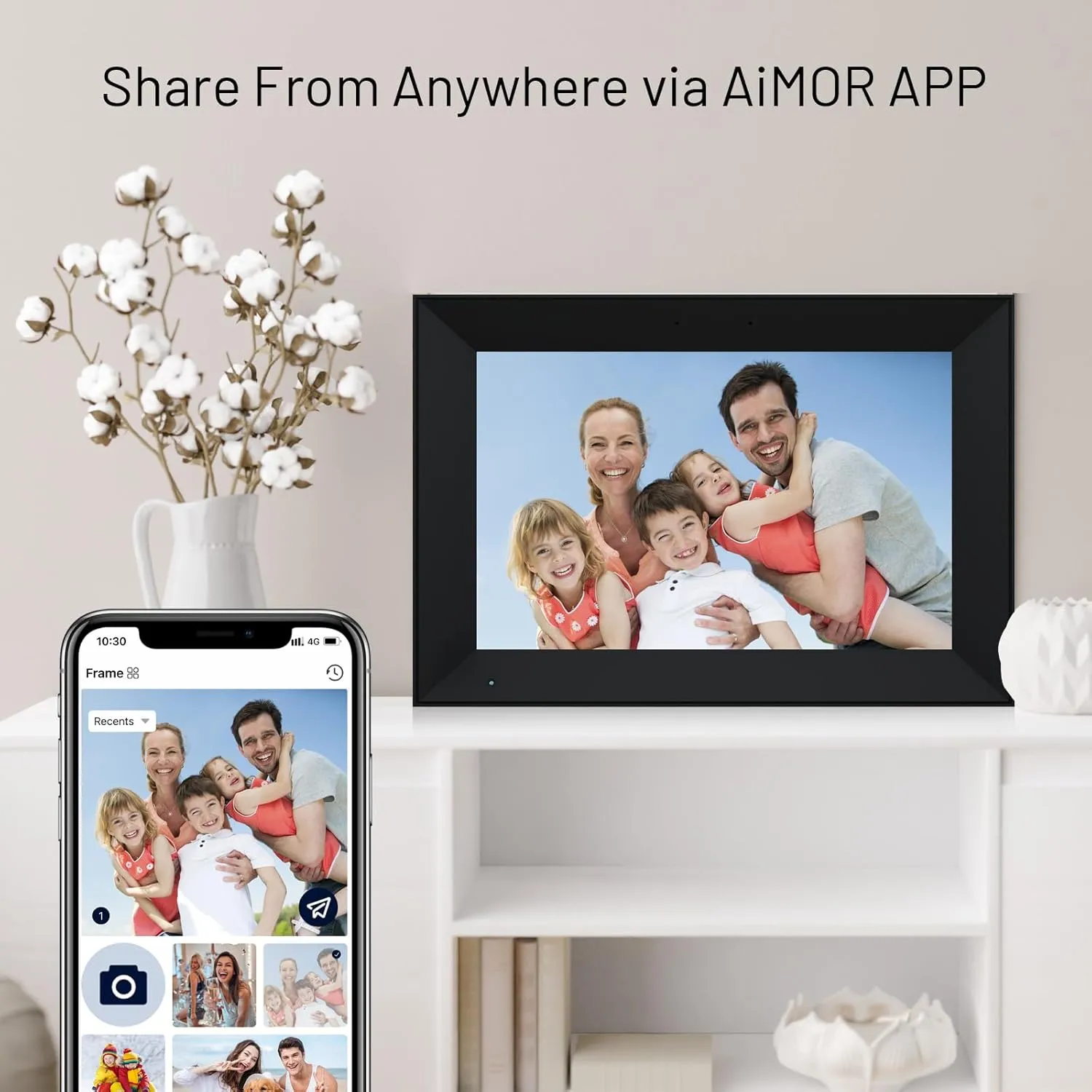 Anna Bella Digital Picture Frame 10.1 Inch IPS HD Touch Screen WiFi Smart Digital Photo Frame with 32GB Storage, Auto-Rotate, Easy Setup to Share Photos or Videos Remotely via AiMOR APP Black