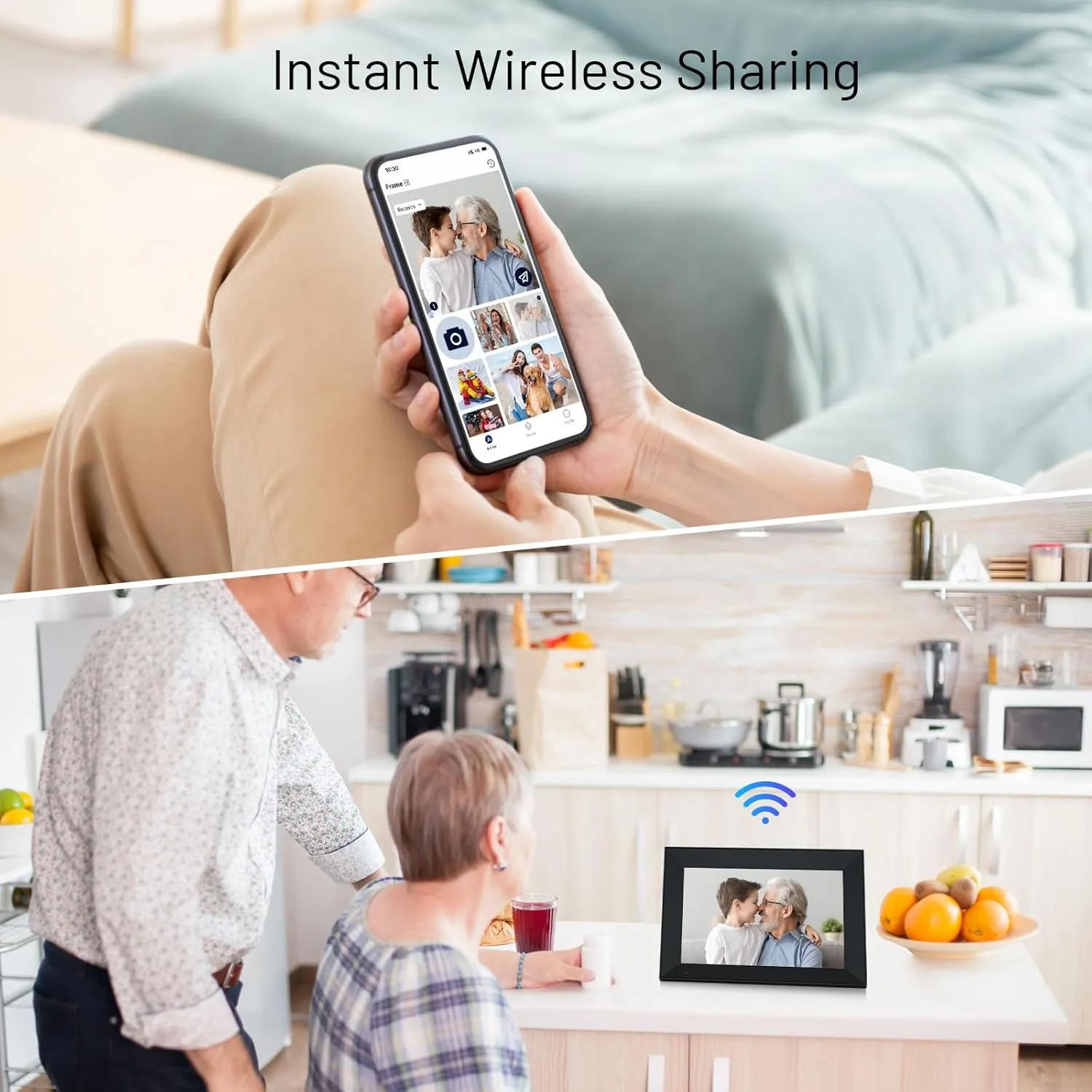 Anna Bella Digital Picture Frame 10.1 Inch IPS HD Touch Screen WiFi Smart Digital Photo Frame with 32GB Storage, Auto-Rotate, Easy Setup to Share Photos or Videos Remotely via AiMOR APP Black