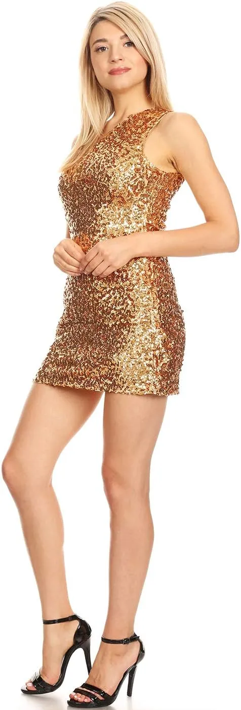 Anna-Kaci Women's One Shoulder Sparkle Sequin Stretchy Cocktail Club Mini Dress