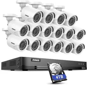 ANNKE Security Camera System 32 Channel 3K Lite AI DVR with Human/Vehicle Detection, 16pcs 1080P Surveillance CCTV Camera, Quick QR Code Scan and Easy Remote View, Smart Playback, 4 TB Hard Drive