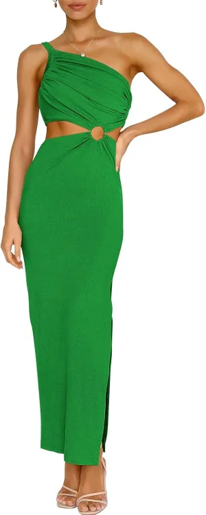 ANRABESS Women Summer One Shoulder Sleeveless Maxi Dress Cutout Sexy Bodycon Semi Formal Dinner Date Vacation Dresses
