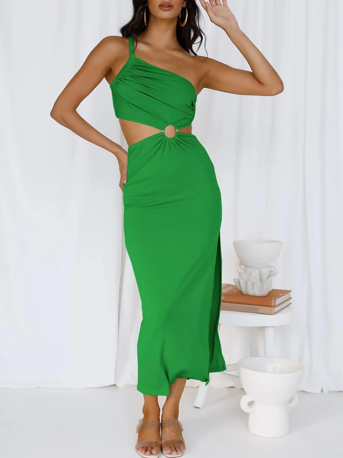 ANRABESS Women Summer One Shoulder Sleeveless Maxi Dress Cutout Sexy Bodycon Semi Formal Dinner Date Vacation Dresses