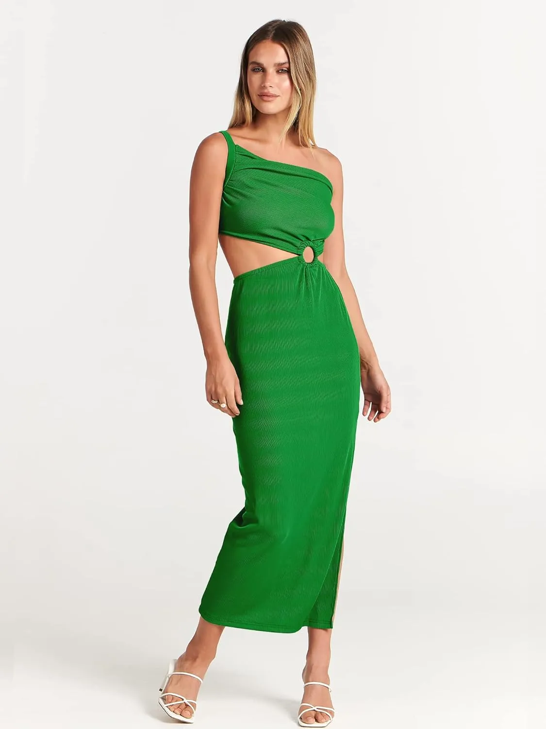ANRABESS Women Summer One Shoulder Sleeveless Maxi Dress Cutout Sexy Bodycon Semi Formal Dinner Date Vacation Dresses