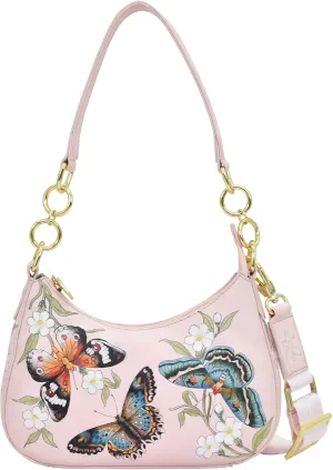 Anuschka Women’s Hand-Painted Genuine Leather Small Convertible Hobo - Butterfly Melody