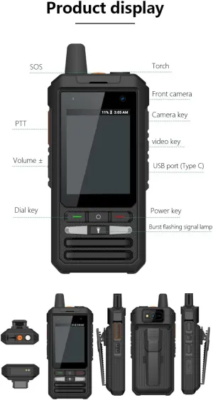 Anysecu W8pro 4G Network Radio Zello Android 10 WiFi 2.8i NCH Mobile Phone Realptt GPS Walkie Talkie Support Zello and Real PTT