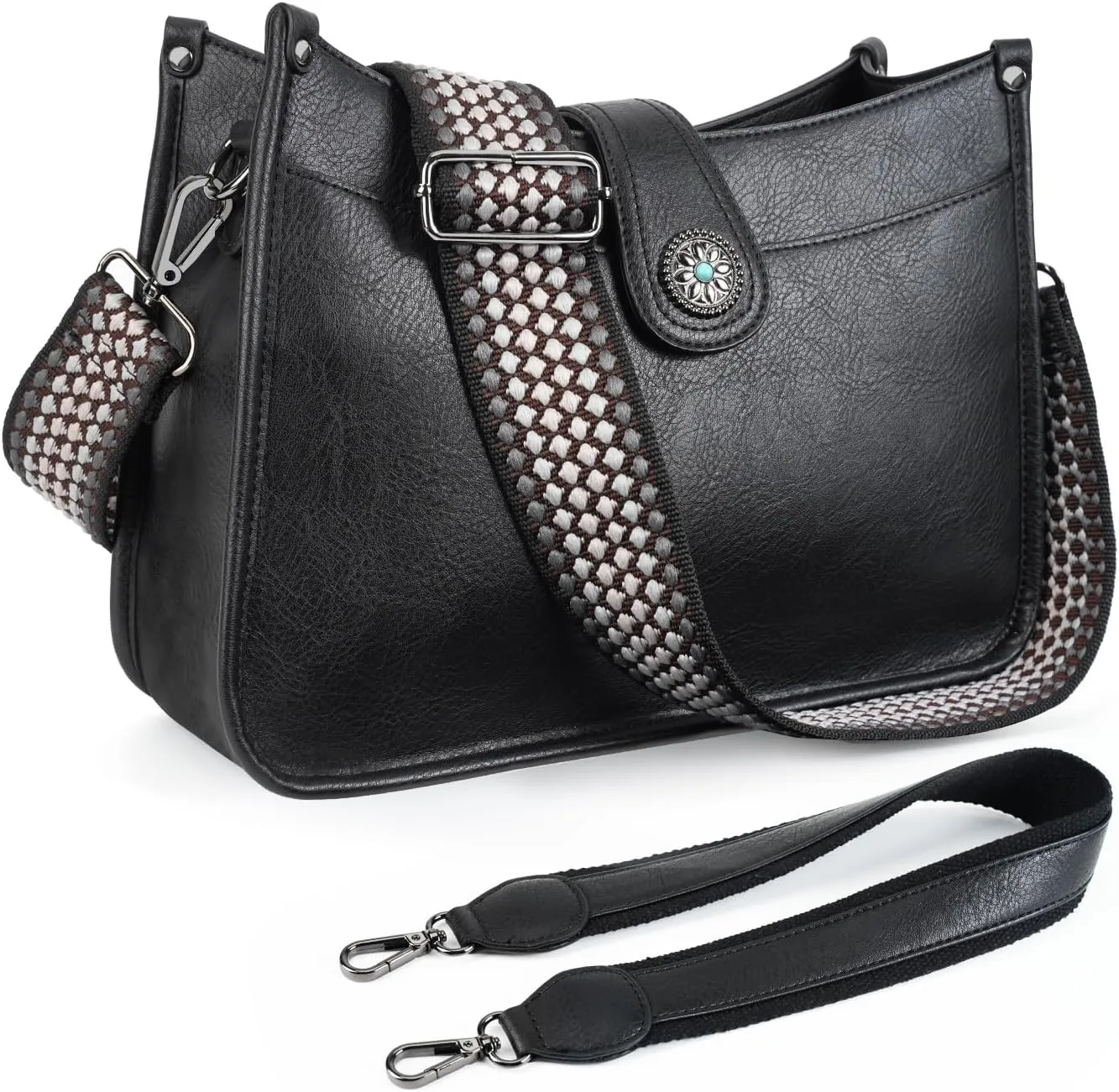 APHISON Crossbody Bags For Women Trendy, Leather Hobo Handbag Crossbody Purses Shoulder Bucket Bag with 2 Strap