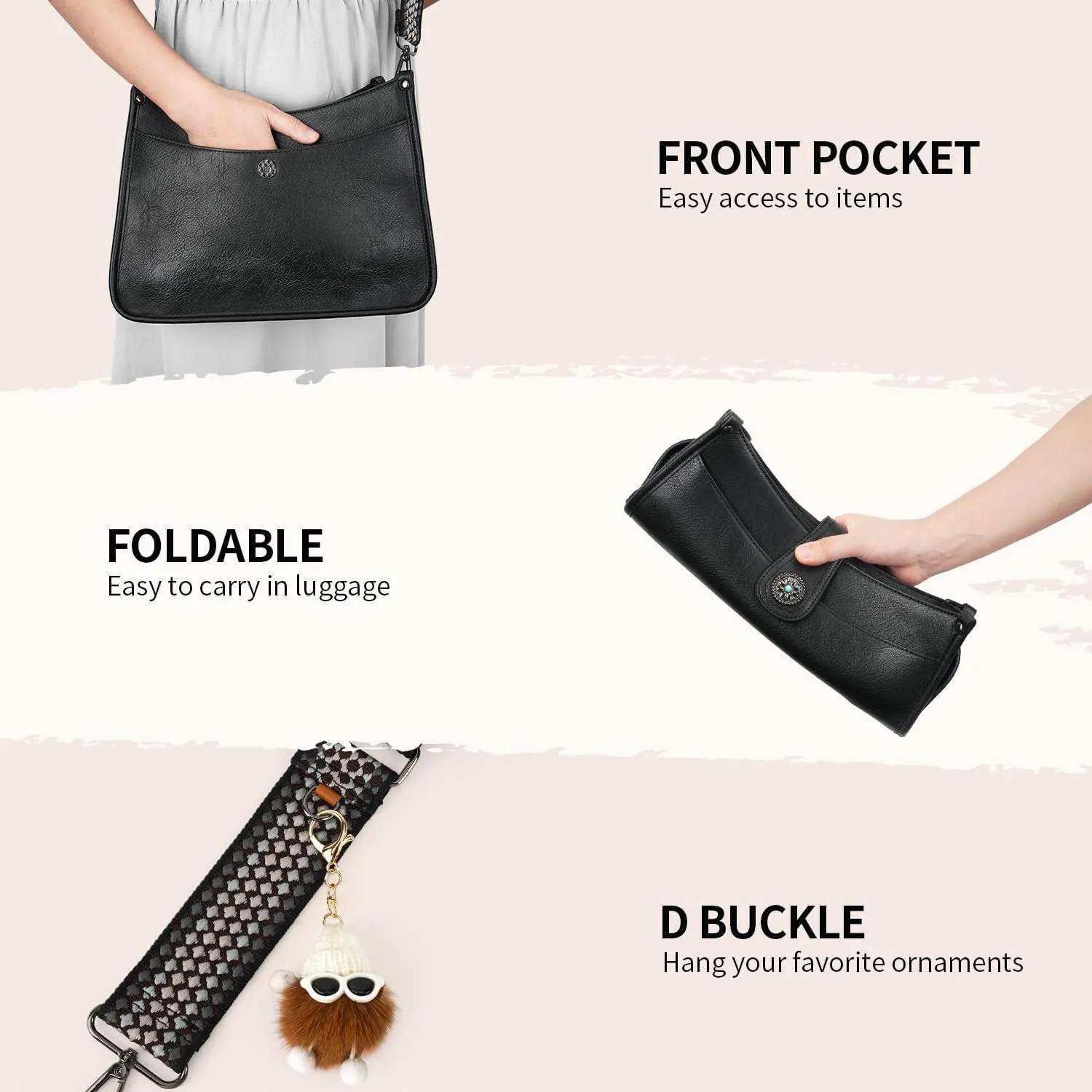 APHISON Crossbody Bags For Women Trendy, Leather Hobo Handbag Crossbody Purses Shoulder Bucket Bag with 2 Strap