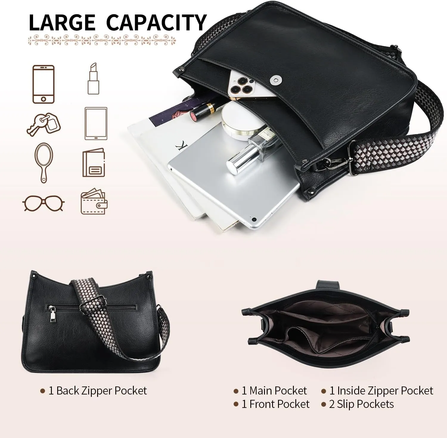 APHISON Crossbody Bags For Women Trendy, Leather Hobo Handbag Crossbody Purses Shoulder Bucket Bag with 2 Strap