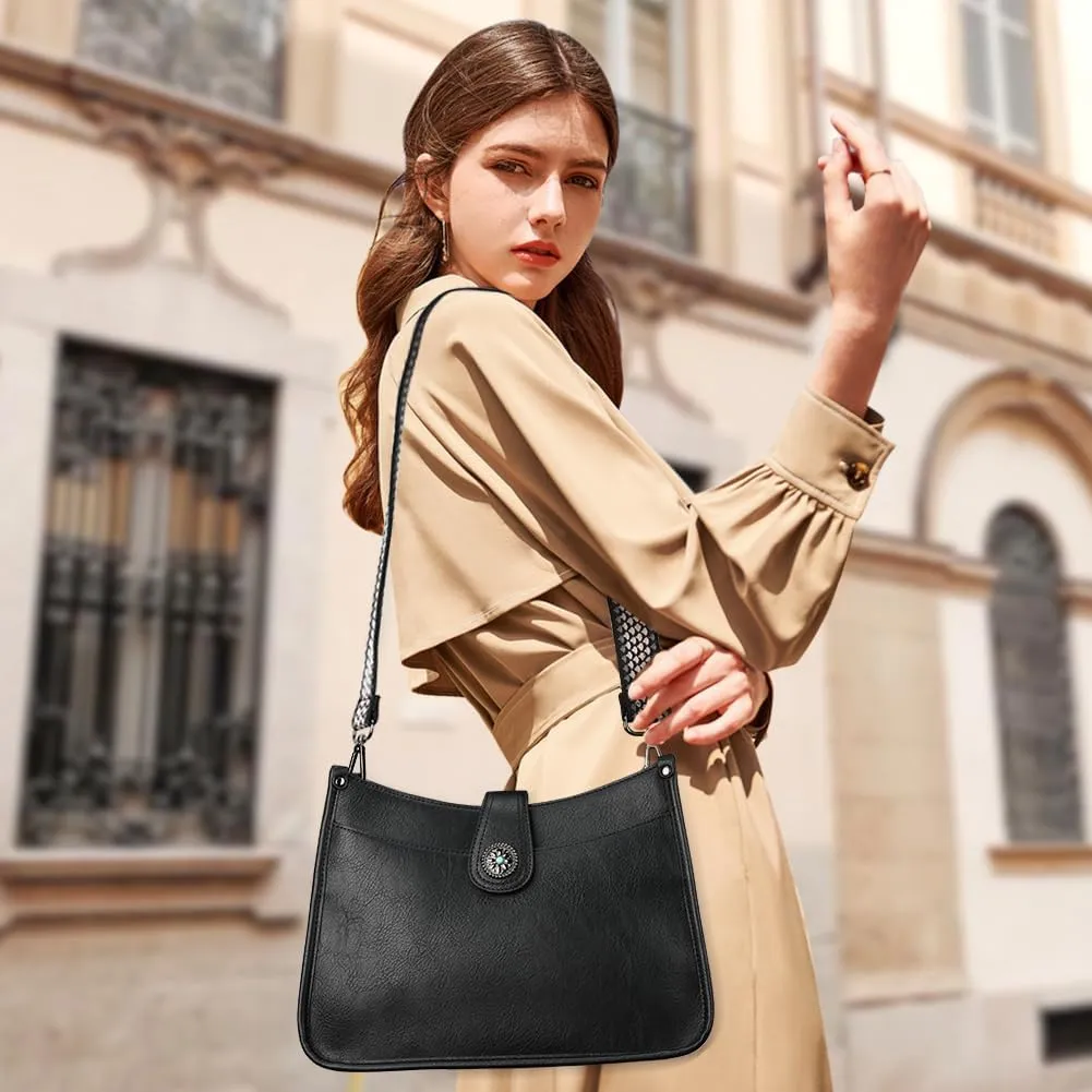 APHISON Crossbody Bags For Women Trendy, Leather Hobo Handbag Crossbody Purses Shoulder Bucket Bag with 2 Strap