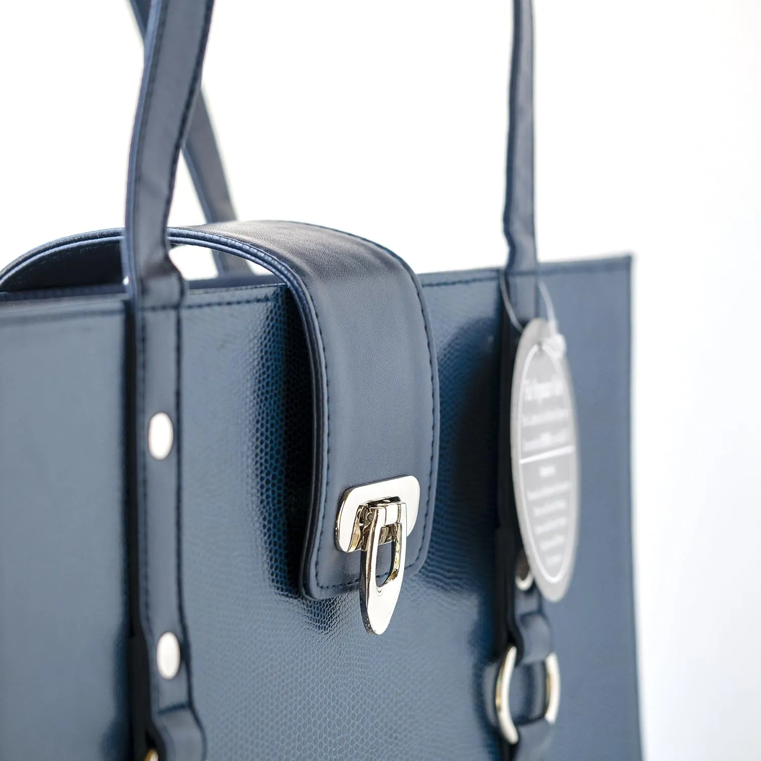 Apropos Texture Faux Leather File Organizer Tote -(Dark Blue)