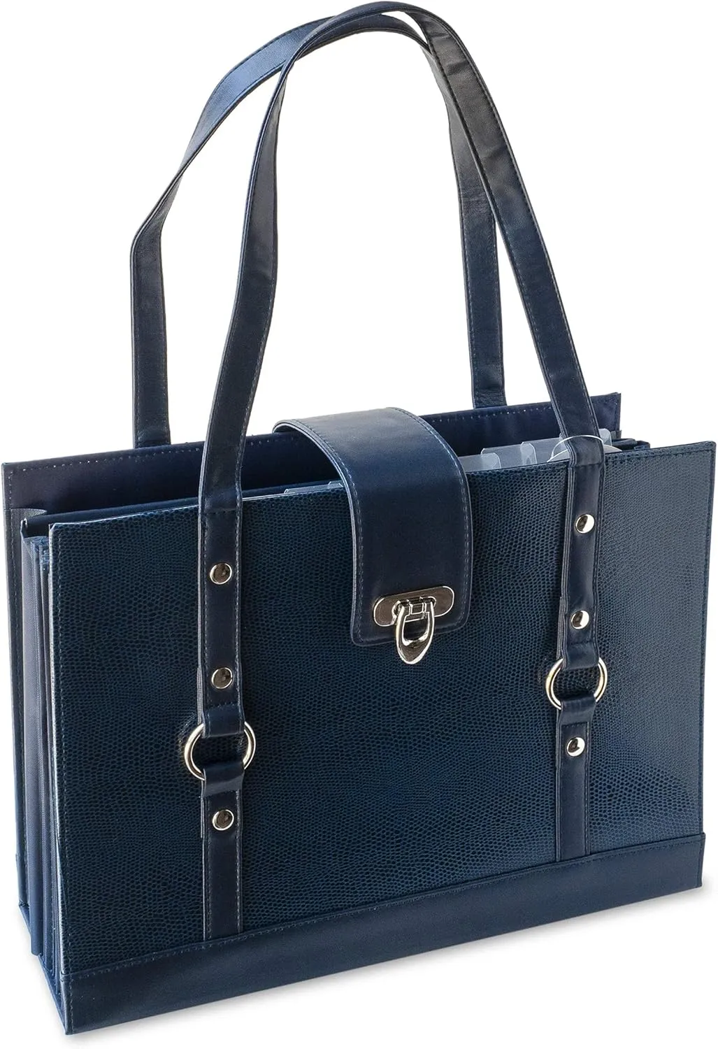 Apropos Texture Faux Leather File Organizer Tote -(Dark Blue)