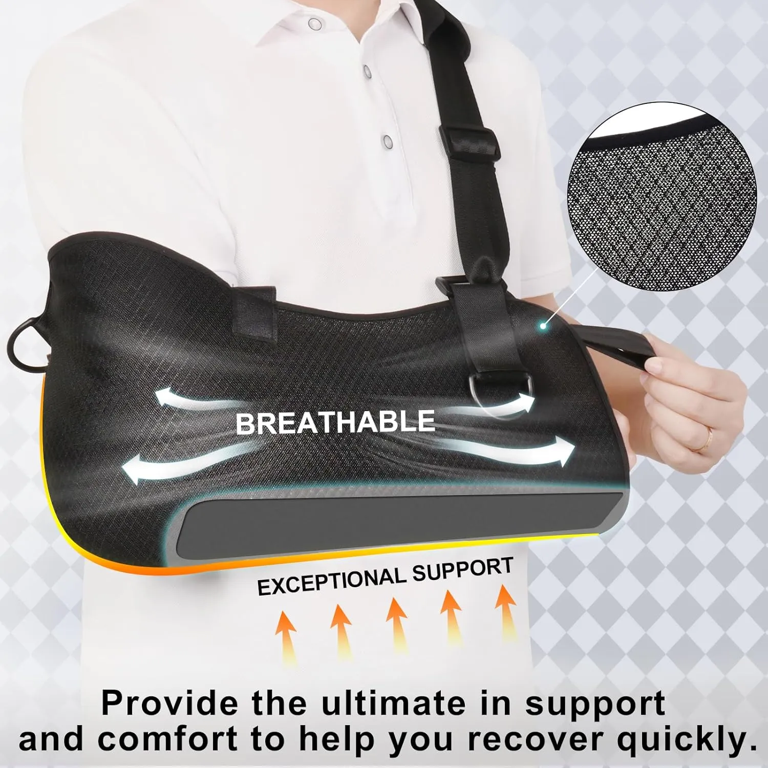Arm Sling Shoulder Immobilizer with Waist Strap, Breathable Comfortable Medical Sling Arm Shoulder Support for Shoulder Surgery Torn Rotator Cuff Elbow Wrist Injury, Right and Left, Men and Women