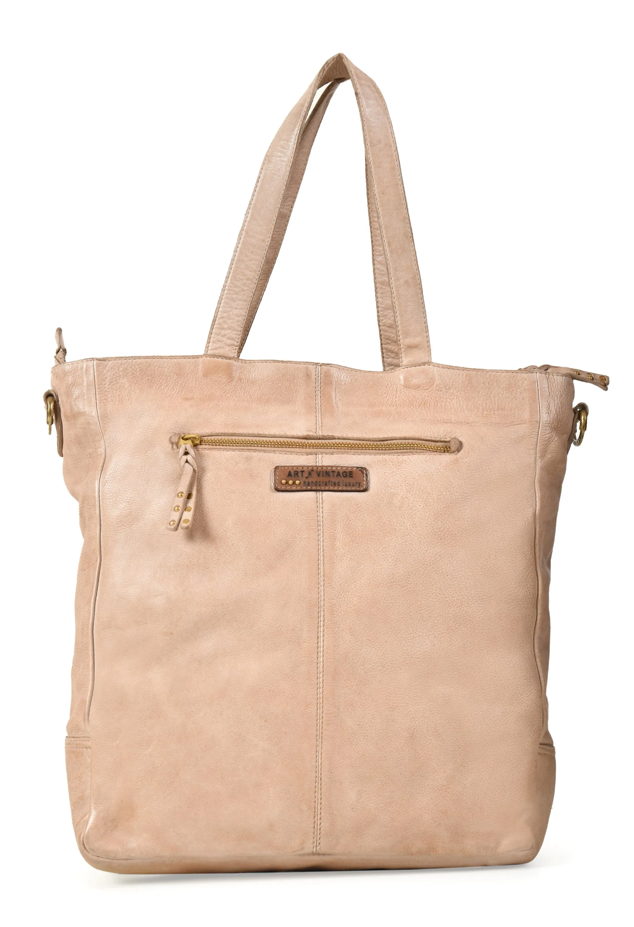 ART N VINTAGE: REAL LEATHER BEIGE WOMEN SHOULDER BAG