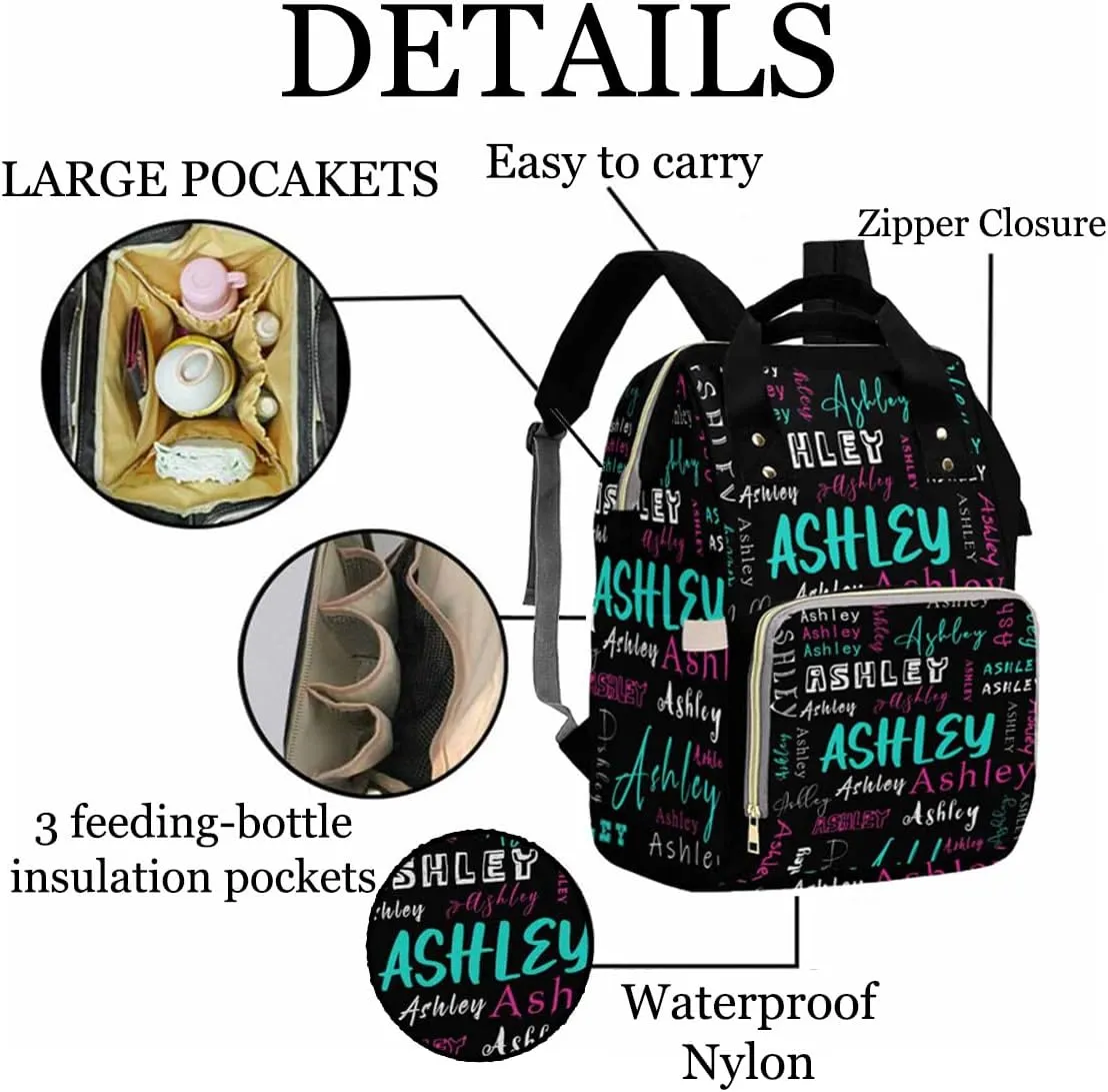 Artsadd Custom Name Diaper Bag for Mom, Personalized Light Green Signature Backpack with Stroller Straps Large Travel Shoulder Bag Capacity Nappy Bag for Baby Shower Gifts