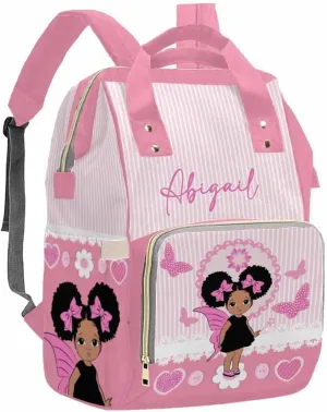 Artsadd Custom Name Diaper Bags Multifunction Backpack, Pink Stripe Love Travel Back Pack Customized Large Capacity Mommy Nappy Baby Bag for Outdoor Shopping Travel