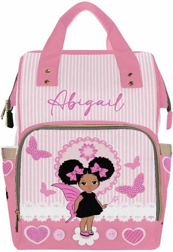 Artsadd Custom Name Diaper Bags Multifunction Backpack, Pink Stripe Love Travel Back Pack Customized Large Capacity Mommy Nappy Baby Bag for Outdoor Shopping Travel