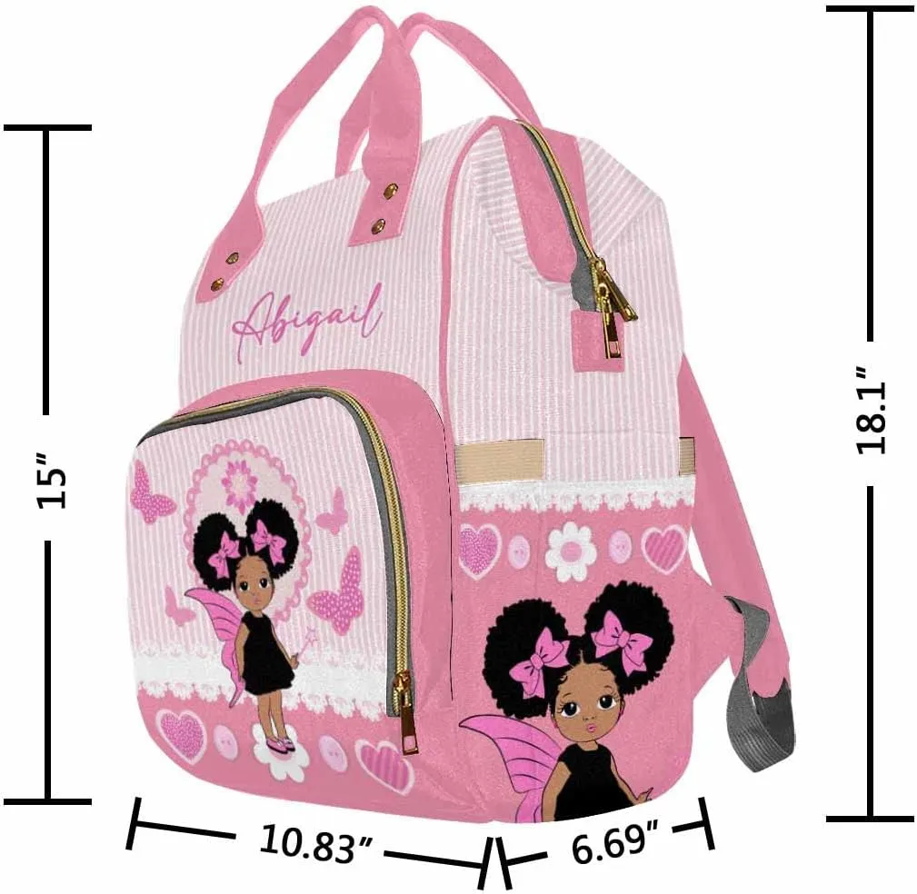 Artsadd Custom Name Diaper Bags Multifunction Backpack, Pink Stripe Love Travel Back Pack Customized Large Capacity Mommy Nappy Baby Bag for Outdoor Shopping Travel