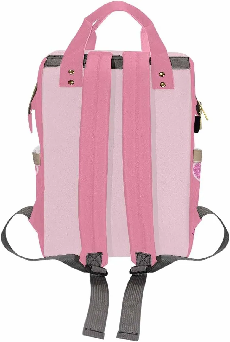Artsadd Custom Name Diaper Bags Multifunction Backpack, Pink Stripe Love Travel Back Pack Customized Large Capacity Mommy Nappy Baby Bag for Outdoor Shopping Travel