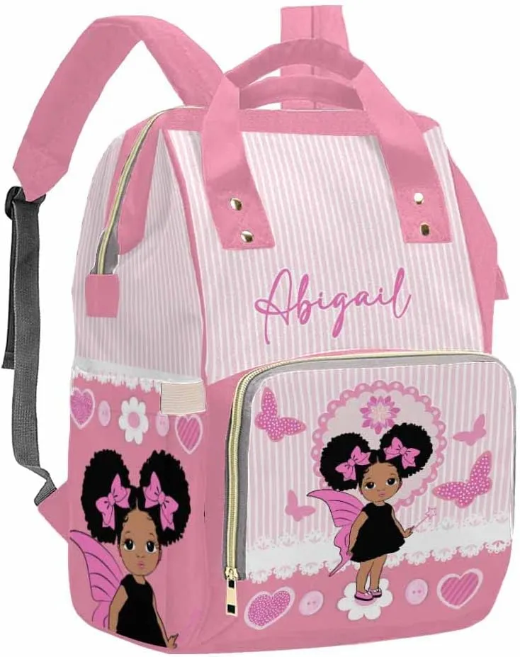 Artsadd Custom Name Diaper Bags Multifunction Backpack, Pink Stripe Love Travel Back Pack Customized Large Capacity Mommy Nappy Baby Bag for Outdoor Shopping Travel