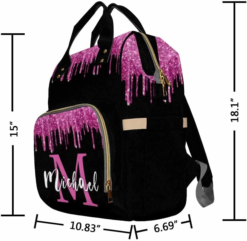 Artsadd Customized Diaper Bag with Name, Custom Pink and Black Diaper Backpack for Mom Personalized Mommy Nursing Bags Casual Backpack for Women Mother's Day