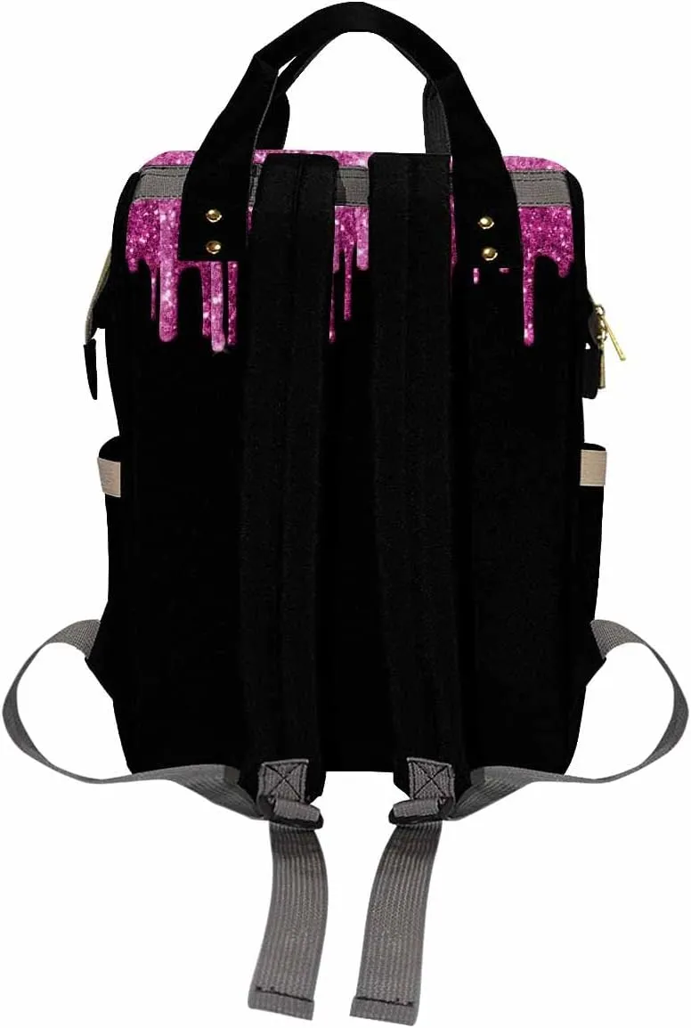 Artsadd Customized Diaper Bag with Name, Custom Pink and Black Diaper Backpack for Mom Personalized Mommy Nursing Bags Casual Backpack for Women Mother's Day