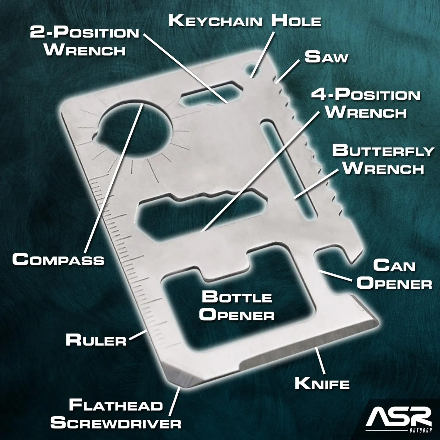 ASR Outdoor EDC Multi-Function Utility Survival Credit Card Tool Silver - 10 Pack